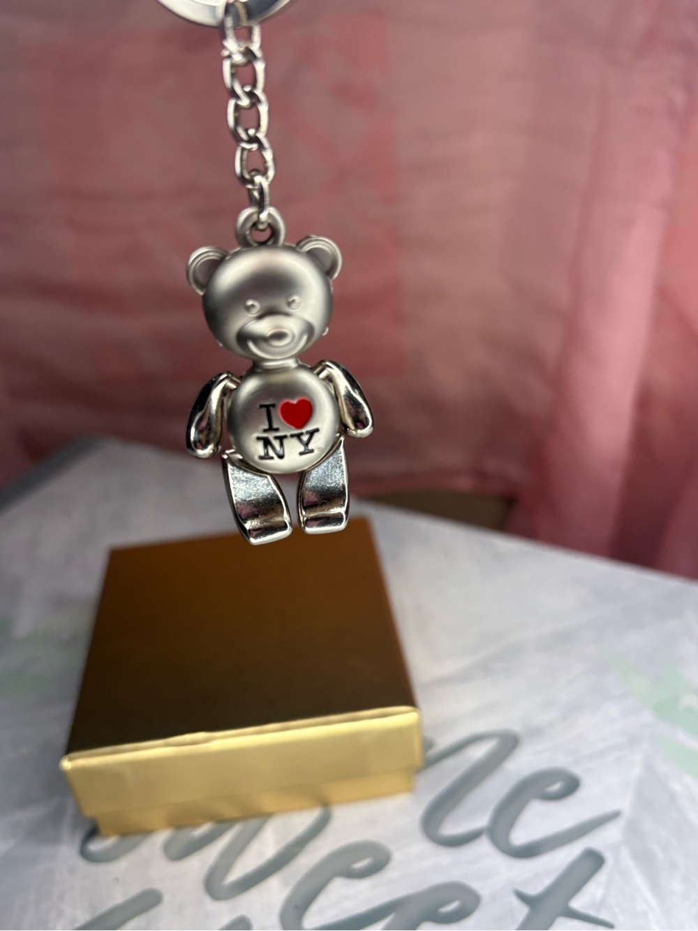I ♥ NY Silver Teddy Bear Keychain - Kids Accessory